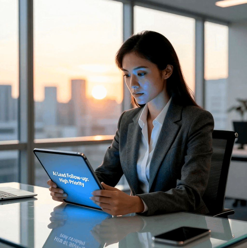 Real estate agent using AI prompts on laptop