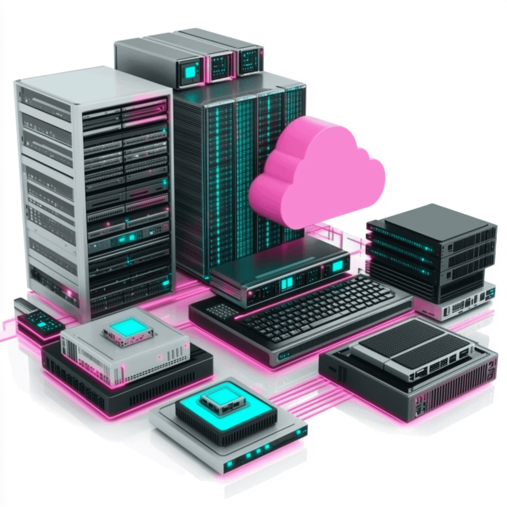"An infographic comparing edge computing and cloud computing. Edge computing is illustrated with small local nodes close to user devices, emphasizing speed and proximity. Cloud computing is shown as a large central server farm, emphasizing scalability and remote processing power."