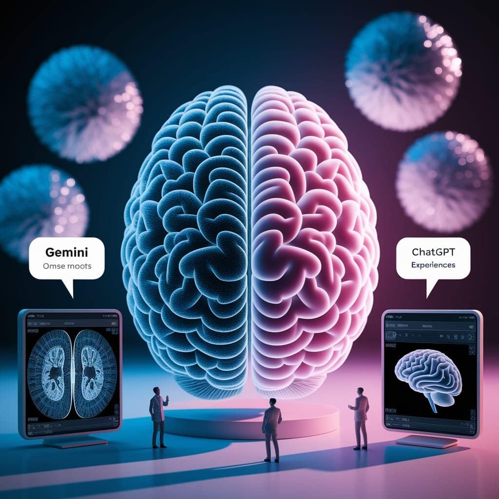 Images from Gemini and ChatGPT of the brain and who's is the best generated image from AI