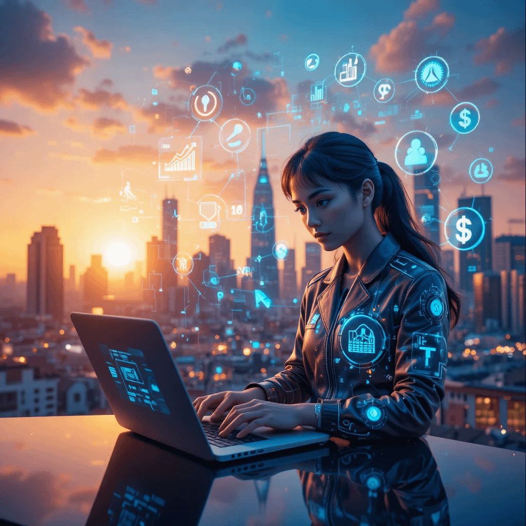 Person earning money from profitable AI online side hustles on a laptop.