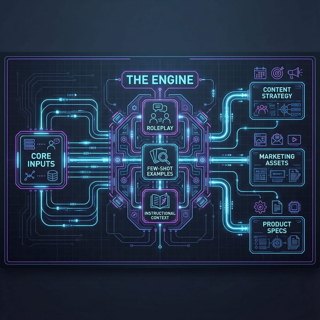 isometric vector diagram illustrating the 'AI Prompt Package Creation' workflow