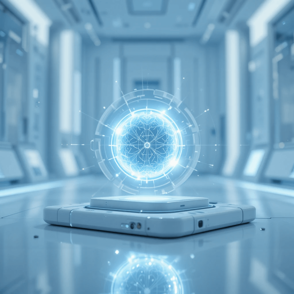 Claude Haiku 4.5 compact AI core with futuristic interface design.