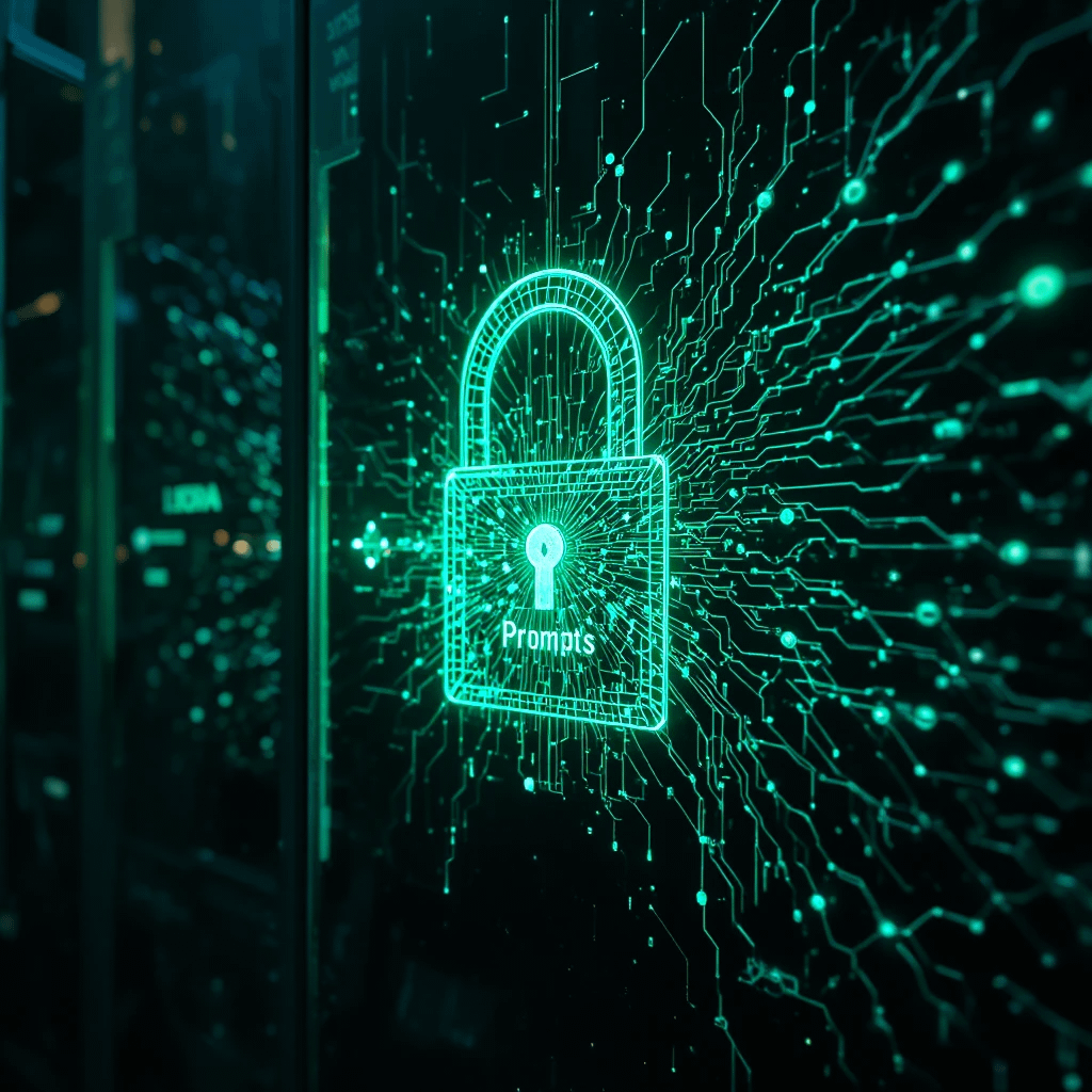 stylized visual metaphor for 'unlocking creativity with AI prompts.' Perhaps a key turning in a lock, revealing a burst of colorful, abstract light forms representing ideas and generated content, with text '350 Prompts' subtly integrated.