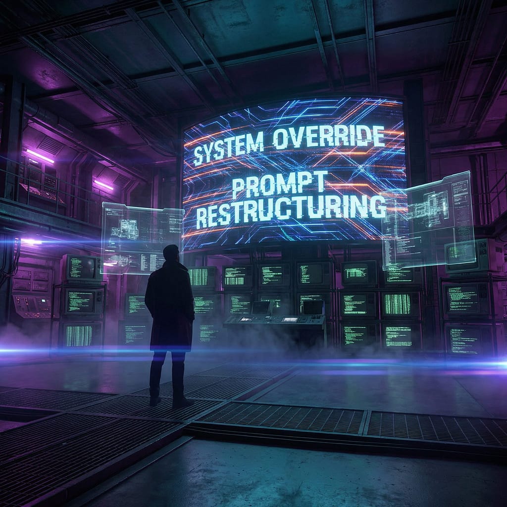 A wide-angle cinematic shot captures the interior of a sprawling futuristic command center.