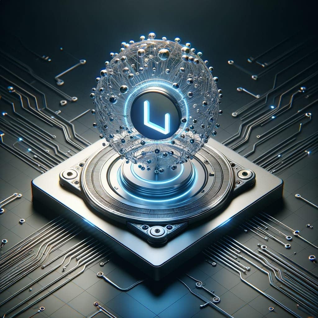 A futuristic, 3D isometric visualization of an AI neural network connecting to a HubSpot logo, glowing blue and silver, professional tech aesthetic.