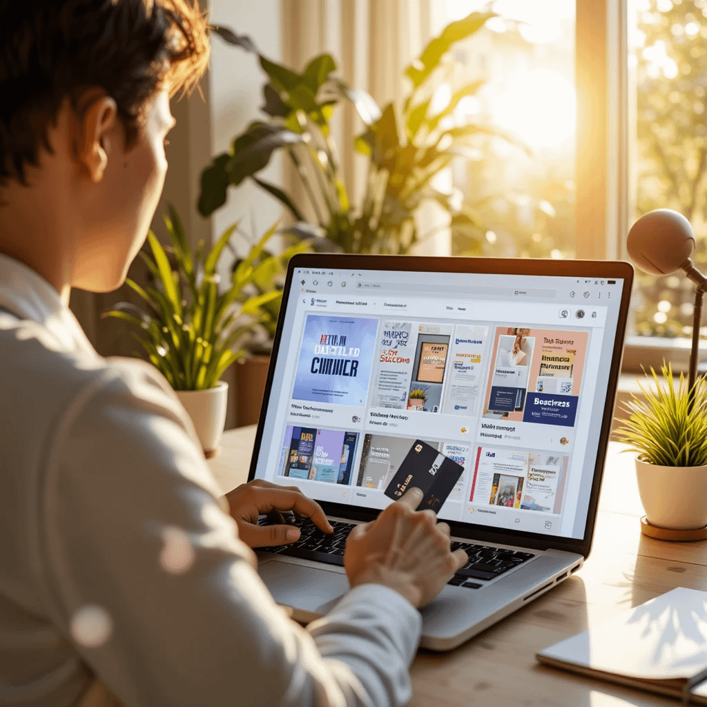 Content creator shopping for premium AI prompts at online marketplace store