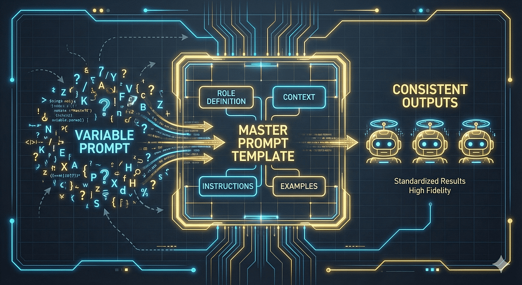 AI prompting templates workflow showing steps for input and output