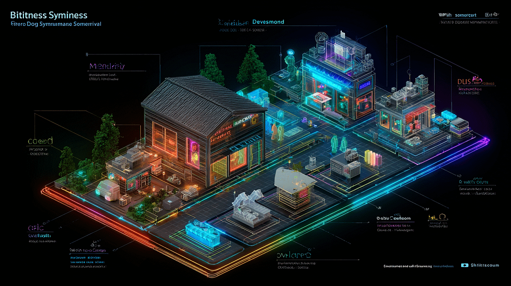 Isometric 3D illustration of a small business ecosystem powered by AI: customers, inventory, analytics, automation all connected with glowing light trails