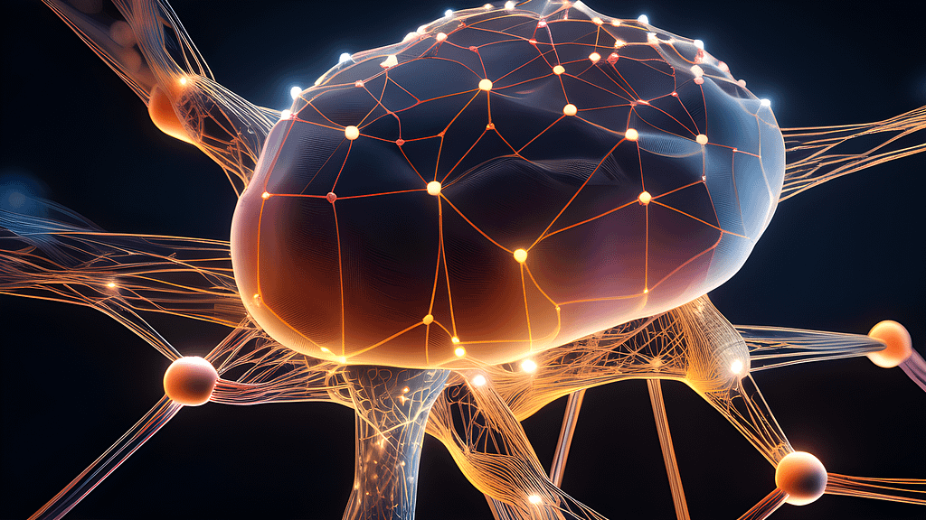 "A glowing neural network representing Open AI, with interconnected nodes symbolizing knowledge sharing and collaboration."