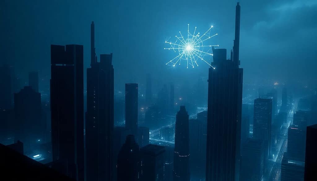 Futuristic City Skyline With Neural Network Symbol