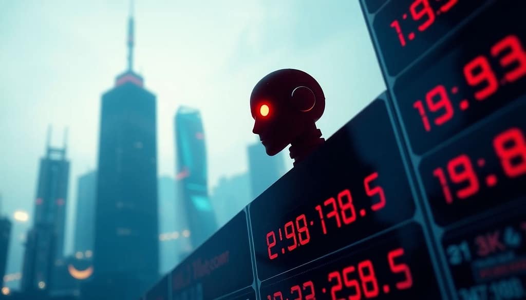 Robot showing the plung of the stock market as China's AI Deepseek shakes up stock market.