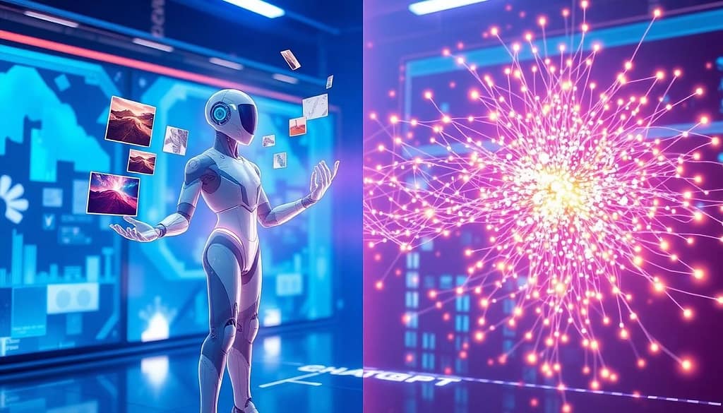 Image of robot AI trying to decide who make the better image from prompt: Gemini or ChatGPT