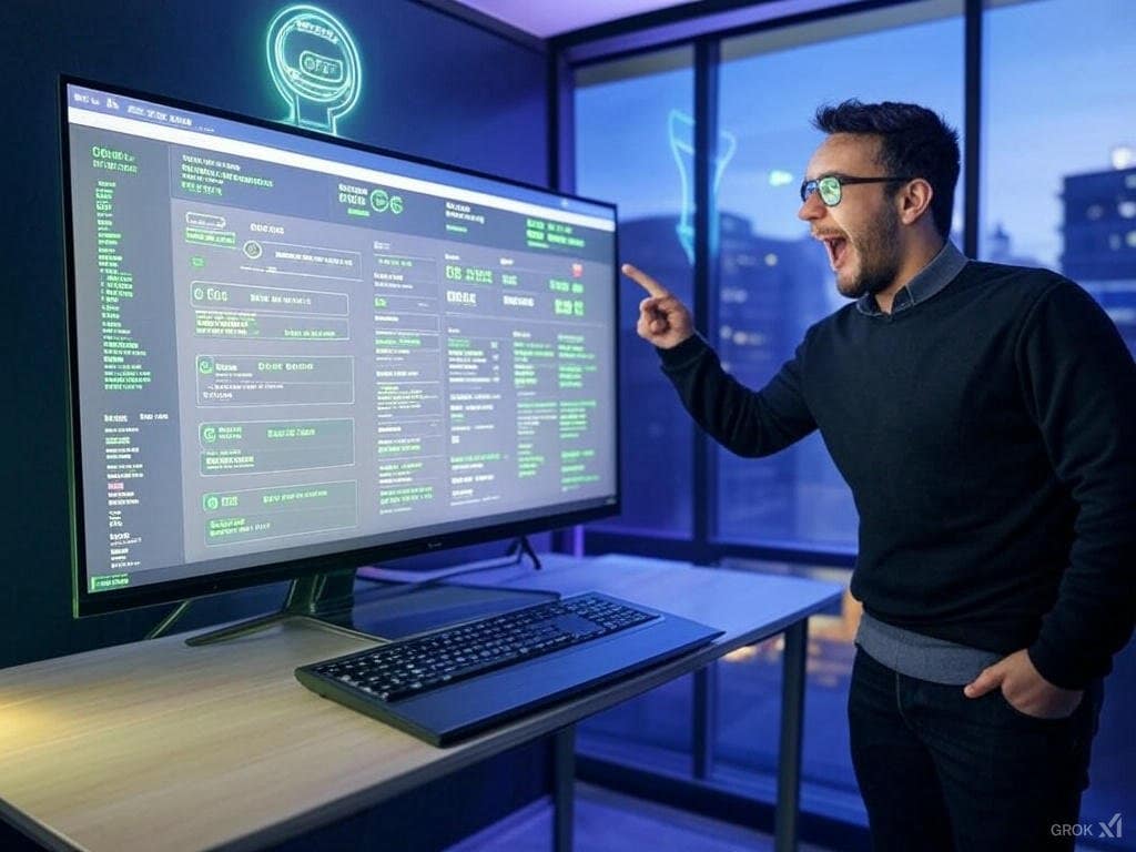 "Entrepreneur analyzing AI-driven revenue dashboard showing scalable monetization for online business success."