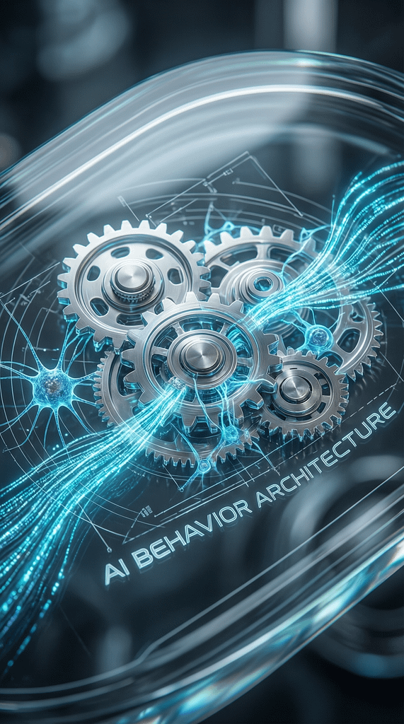 futuristic AI brain with interconnected nodes representing behavior architecture